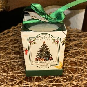 Festive Christmas Tree Candle with Green Ribbon